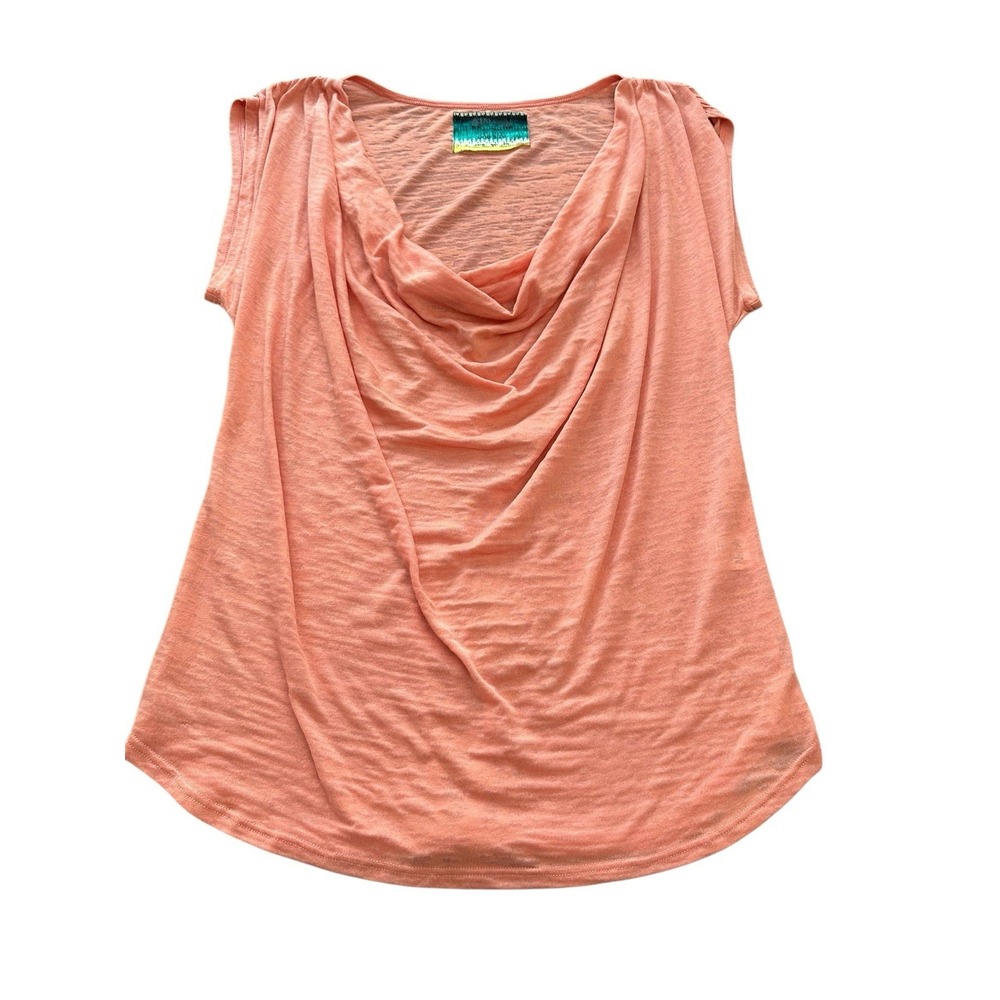 Nation Ltd Cowl Neck Top Womens Size One Size Peach Soft Tee Sheer T-Shirt BB4-2